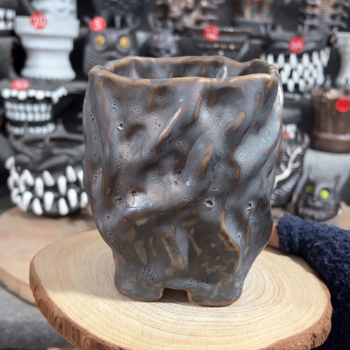 紫砂花盆手捏方盆，内口9外高13