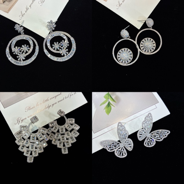 铜合金锆石耳饰 时尚高级感百搭造型耳环女气质镶嵌