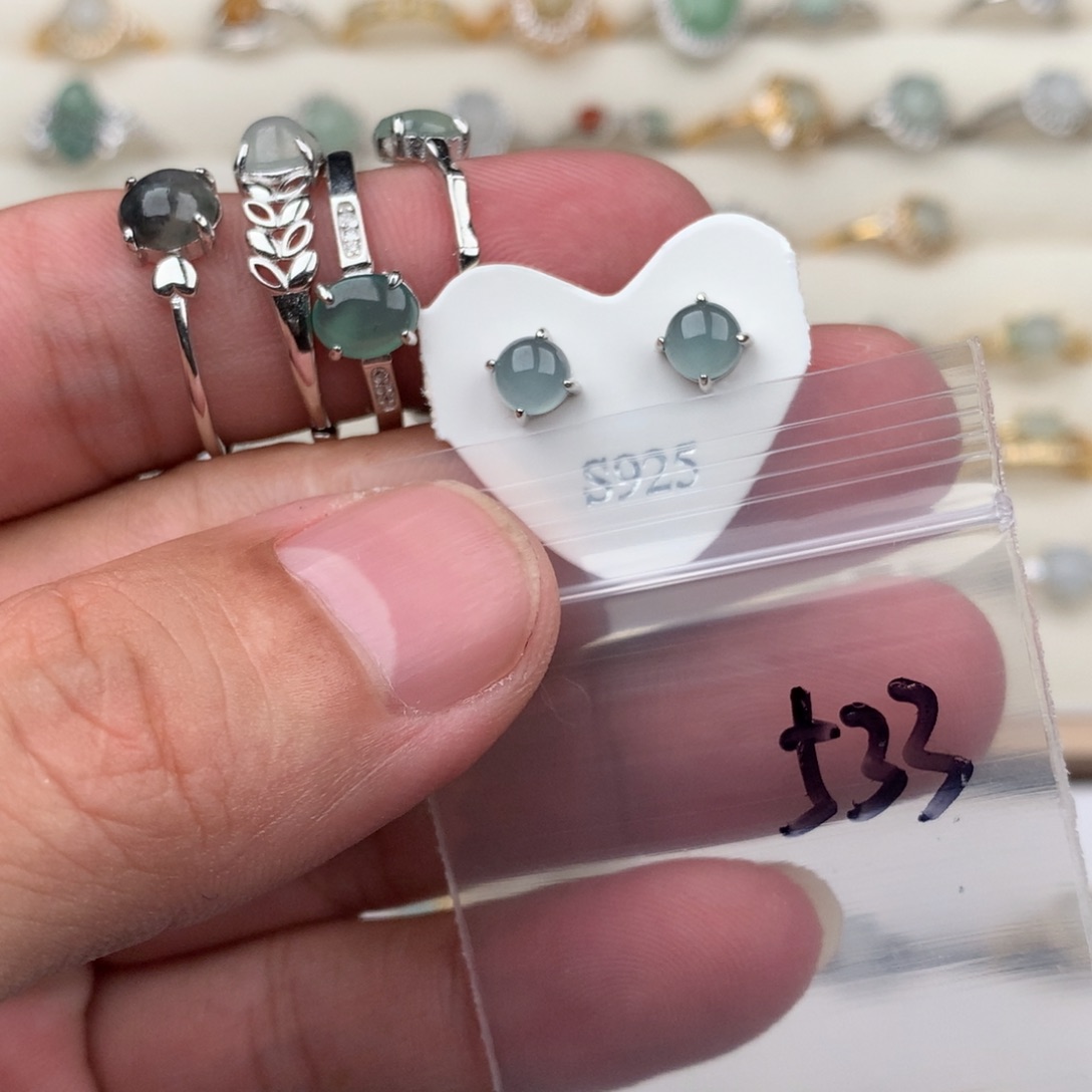 止***t翡翠银S925镶嵌戒圈533