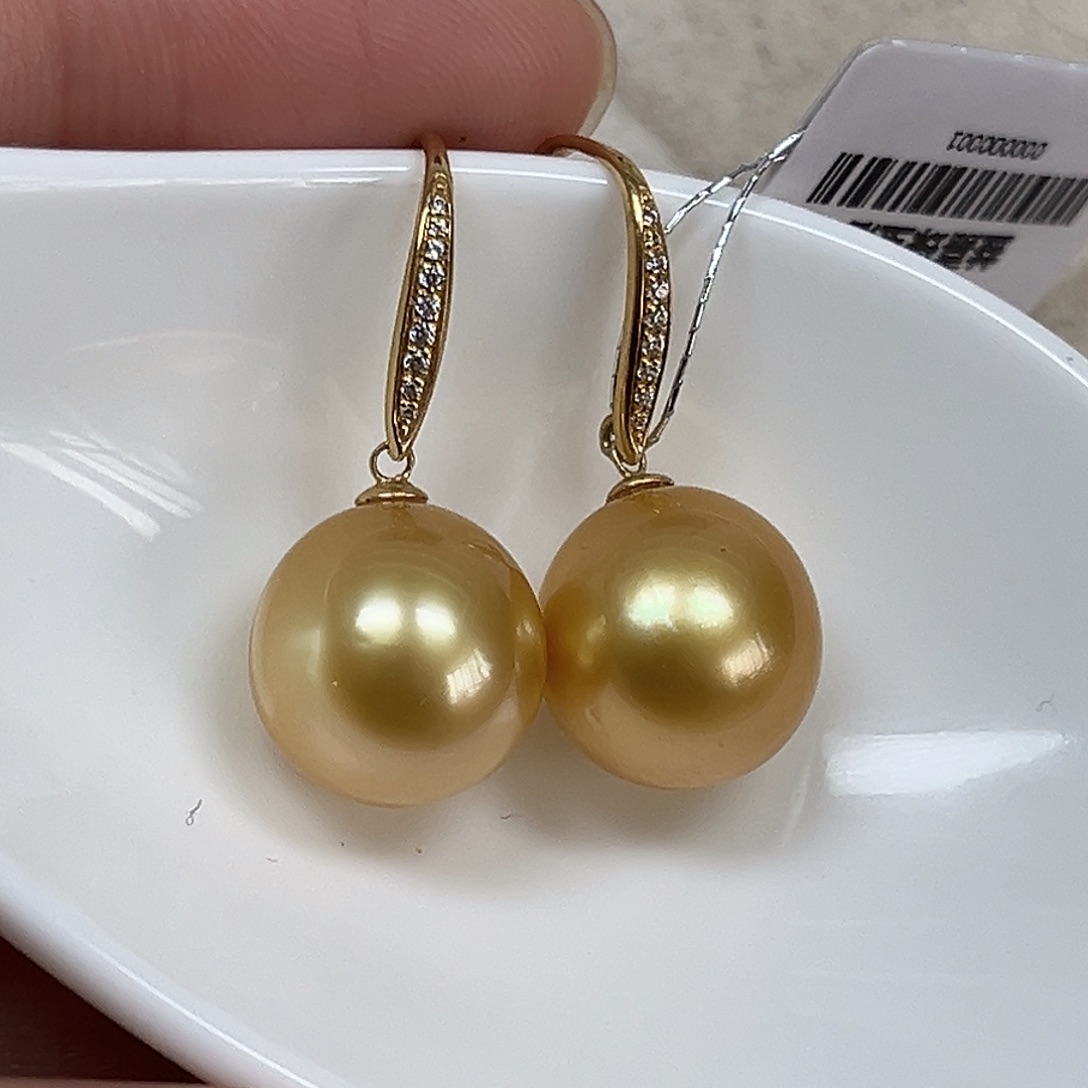 耳饰海水珍珠18K金镶嵌12-13mm