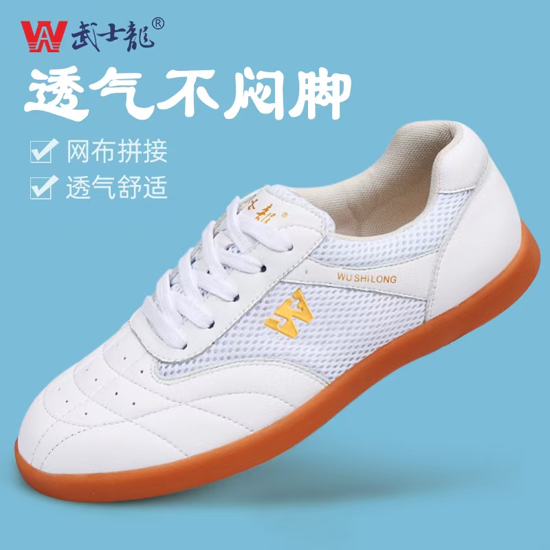 太极鞋男真皮牛筋底春夏透气太极拳练功鞋武术太极运动鞋女武士龙