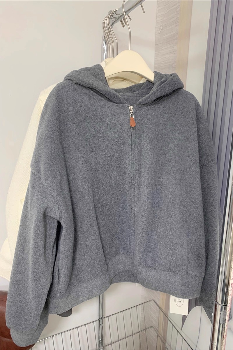 2025韩国东大门te秋冬款糯叽叽保暖性摇粒绒休闲连帽短外套3713