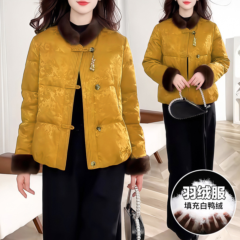 2025冬季新中式短款羽绒服外套女气质时尚复古妈妈保暖鸭绒上衣