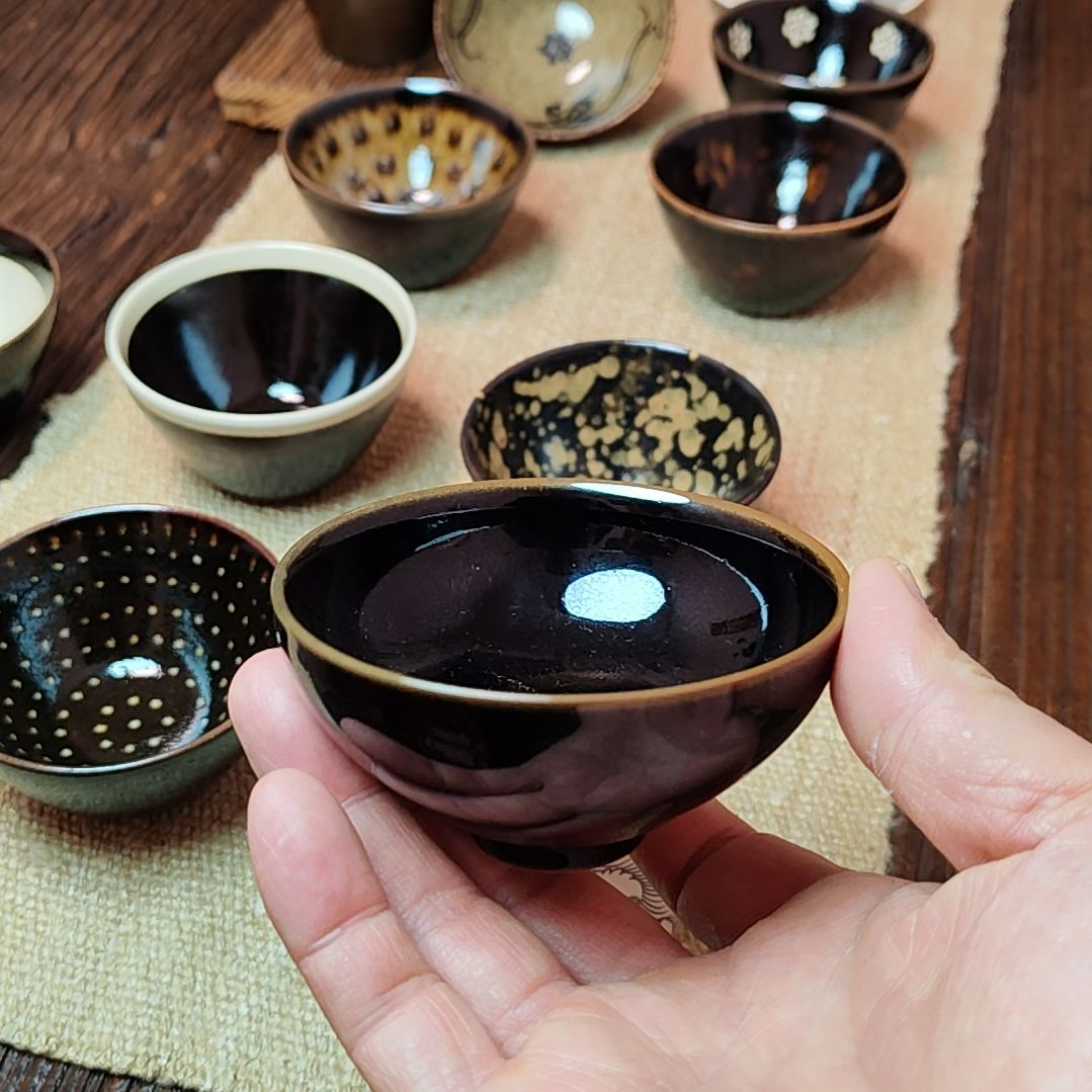 吉州窑原矿手工柴窑柴烧黑色釉盏（瑕品福利）