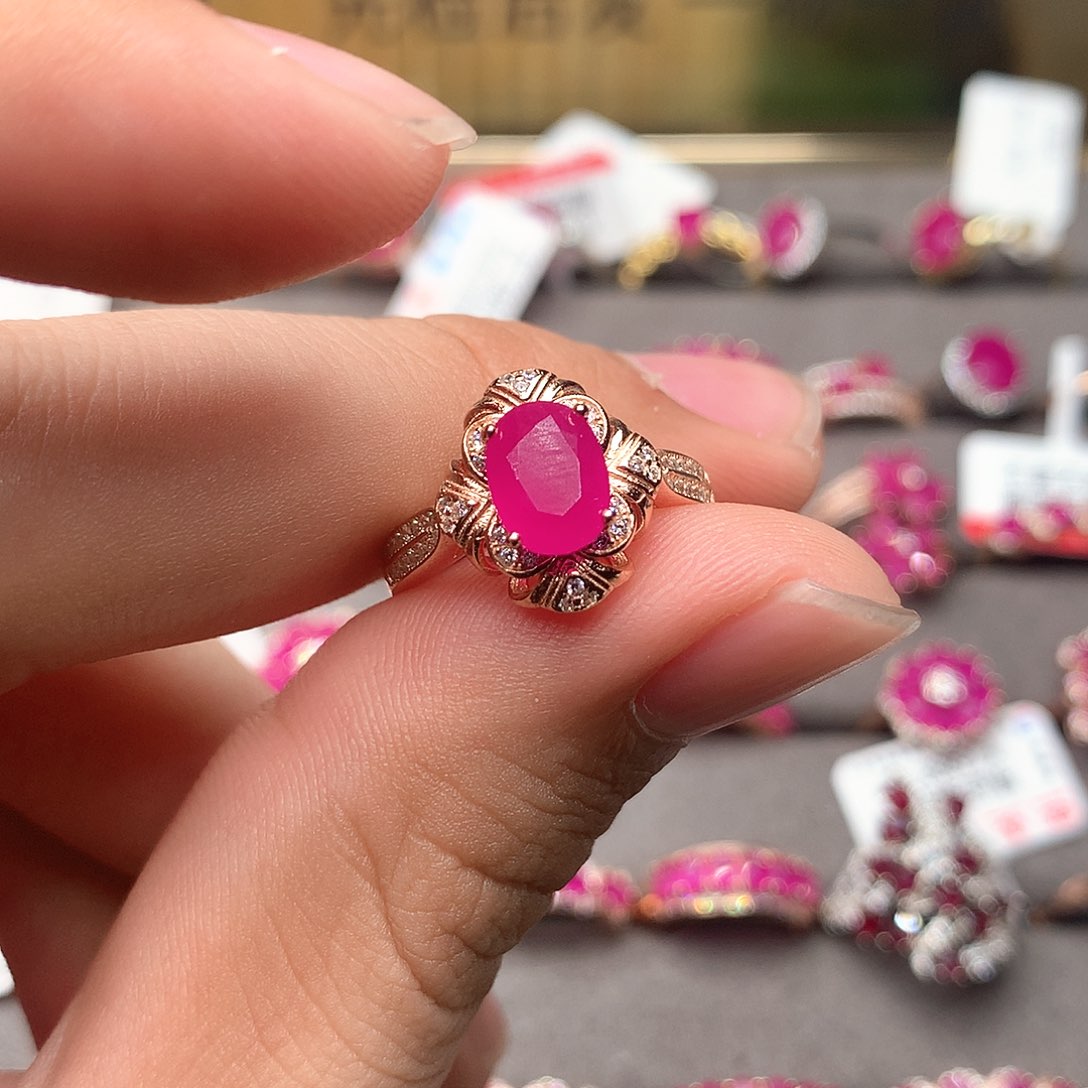 红宝石戒指银S925镶嵌