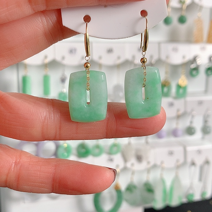 翡翠耳饰18K金镶嵌翡翠