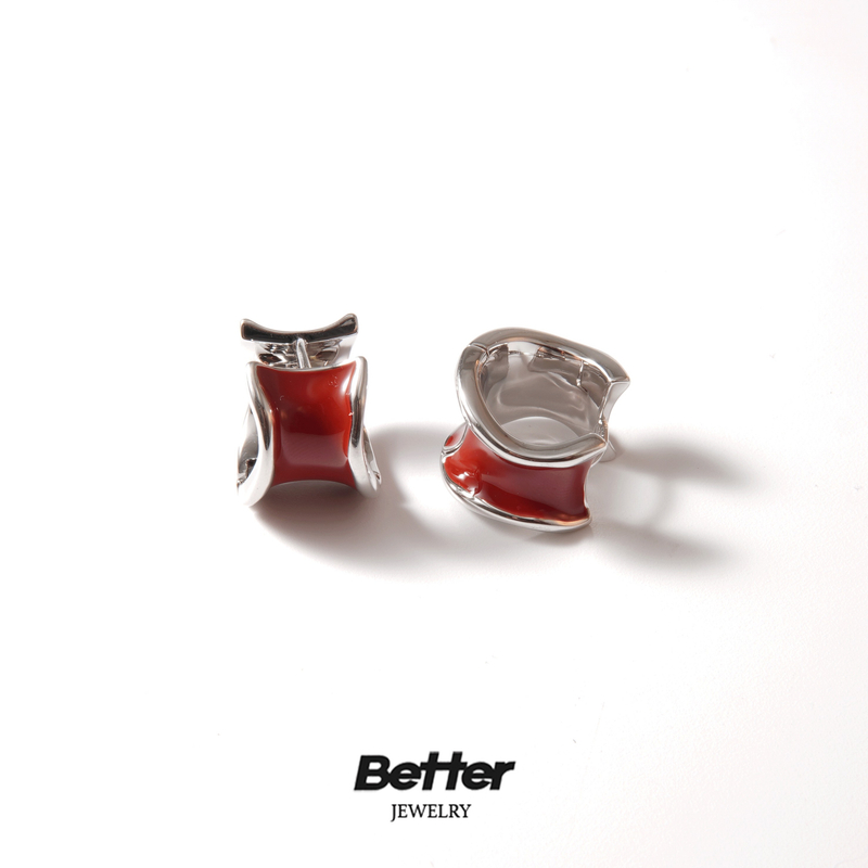 铜合金耳饰 H211  红色液态耳钉