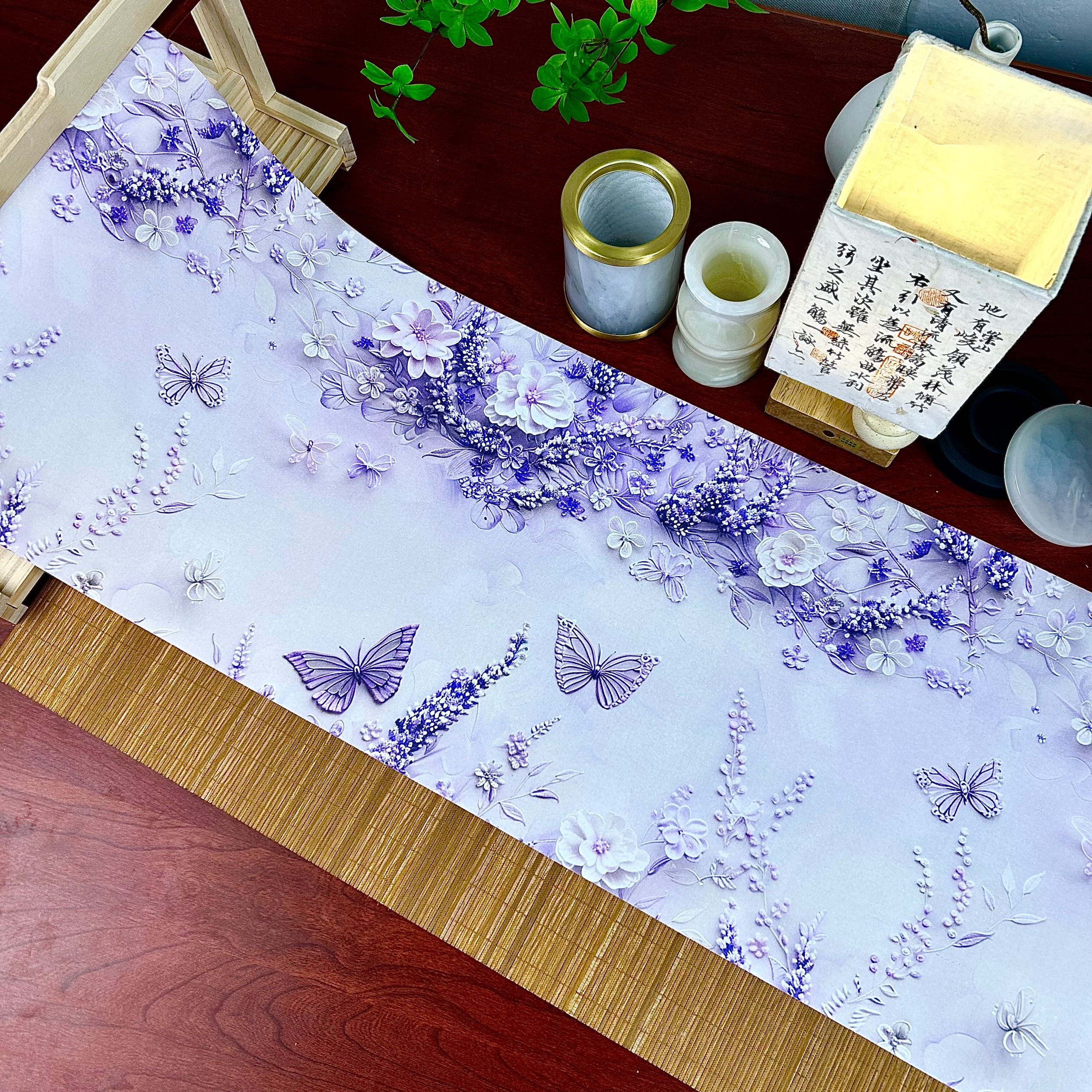 【紫藤花蔓长卷】蜡染半生熟34cmX10m一卷