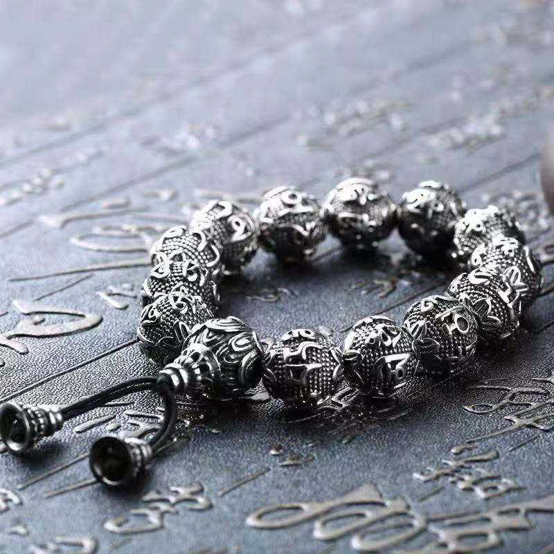 【楠姐专享】民族风六字真言手串银手链 男士厚重新款