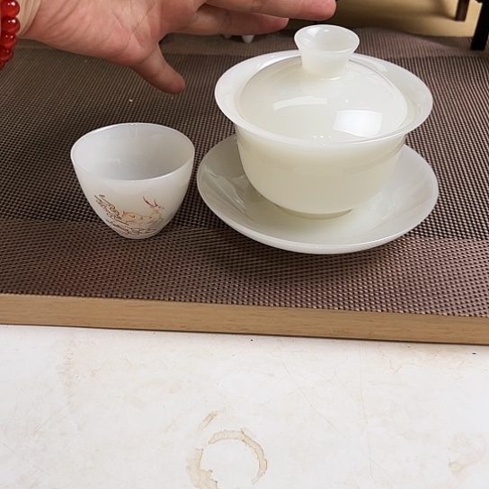瓷片?***德高档冰晶翡翠玉瓷盖碗加杯子