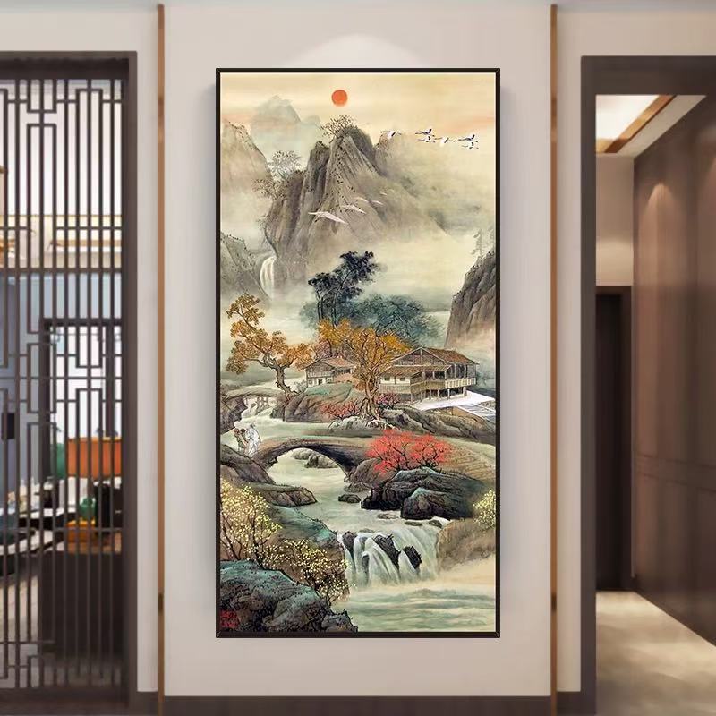 B111(所见即所得)新中式花鸟图玄关装饰画档客厅壁画复古大气挂画