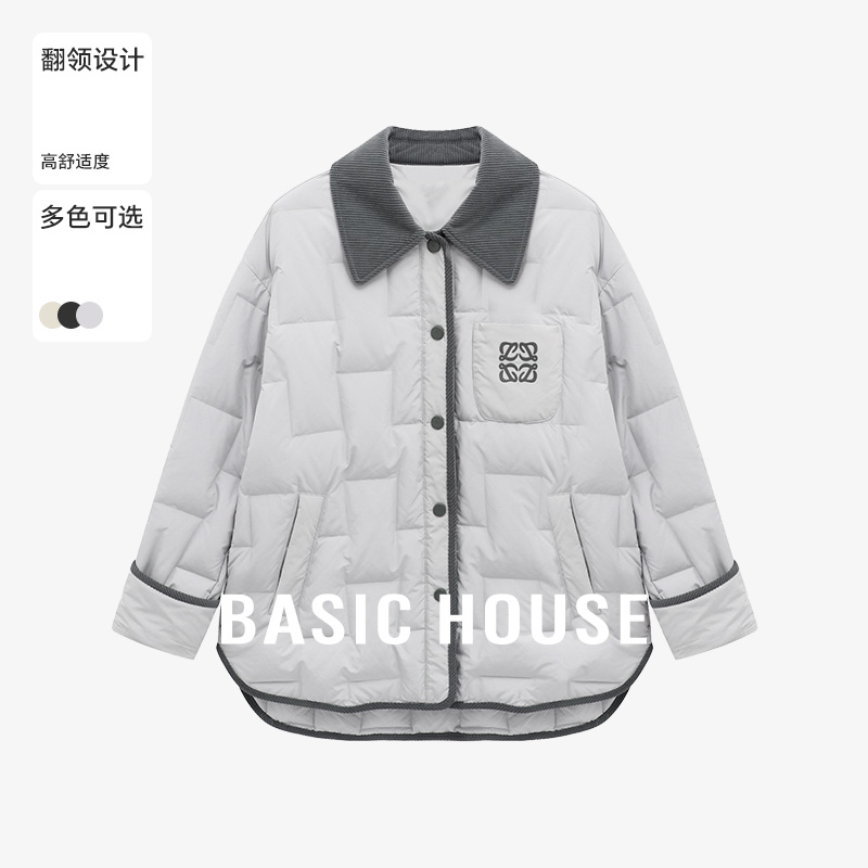 Basic House/百家好冬季新款时尚翻领鹅绒服（短款）-B0625B5EAP2