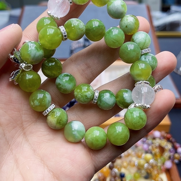 水晶手链银S925镶嵌绿葡萄