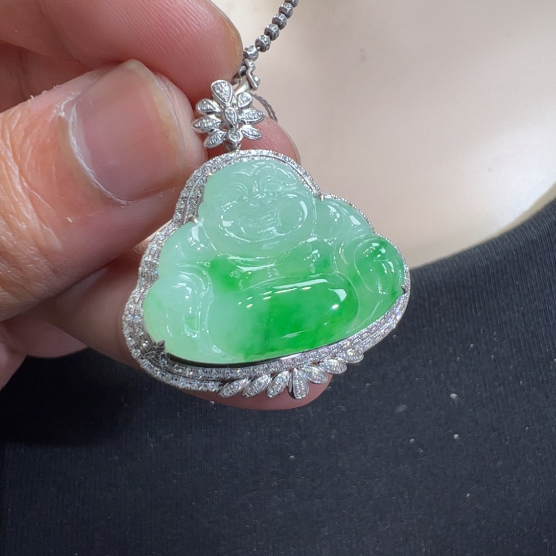 翡翠18K金镶嵌吊坠(不含链)