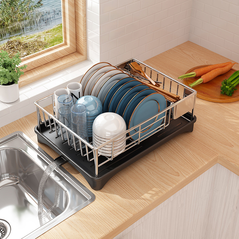 304不锈钢碗碟收纳架厨房置物架台式餐具沥水篮单层放碗筷收纳柜