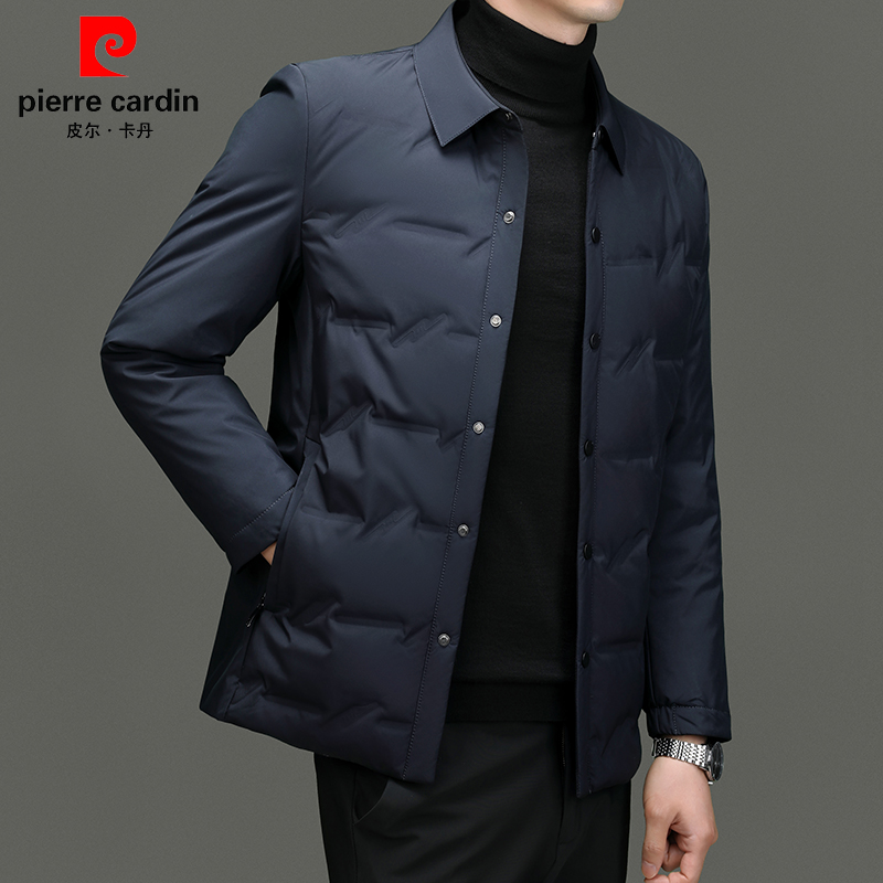 【官方正品】皮尔卡丹男士冬季商务休闲翻领羽绒服夹克加厚保暖上衣