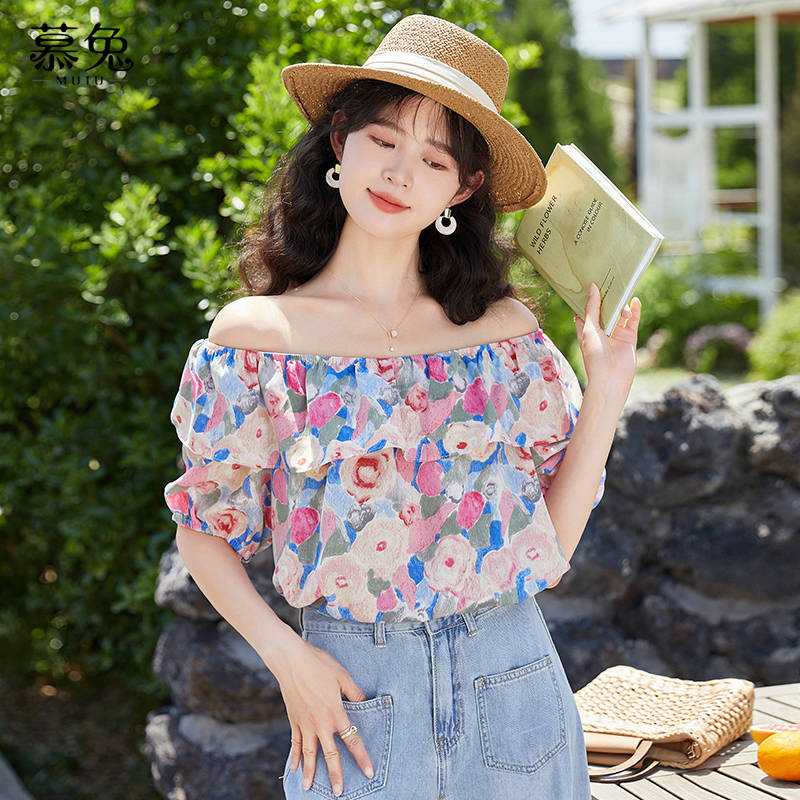 【小铃铛】MT11800法式一字肩泡泡袖碎花上衣女夏季设计感小众衬衫
