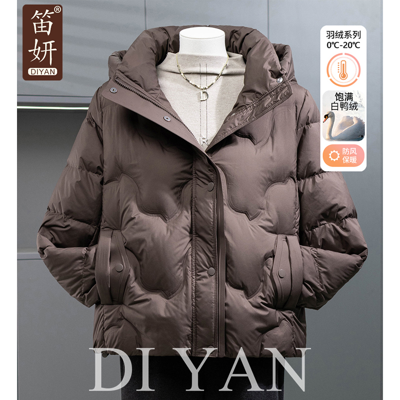 气质妈妈冬装纯色短款连帽羽绒服中老年女冬季新款白鸭绒保暖外套