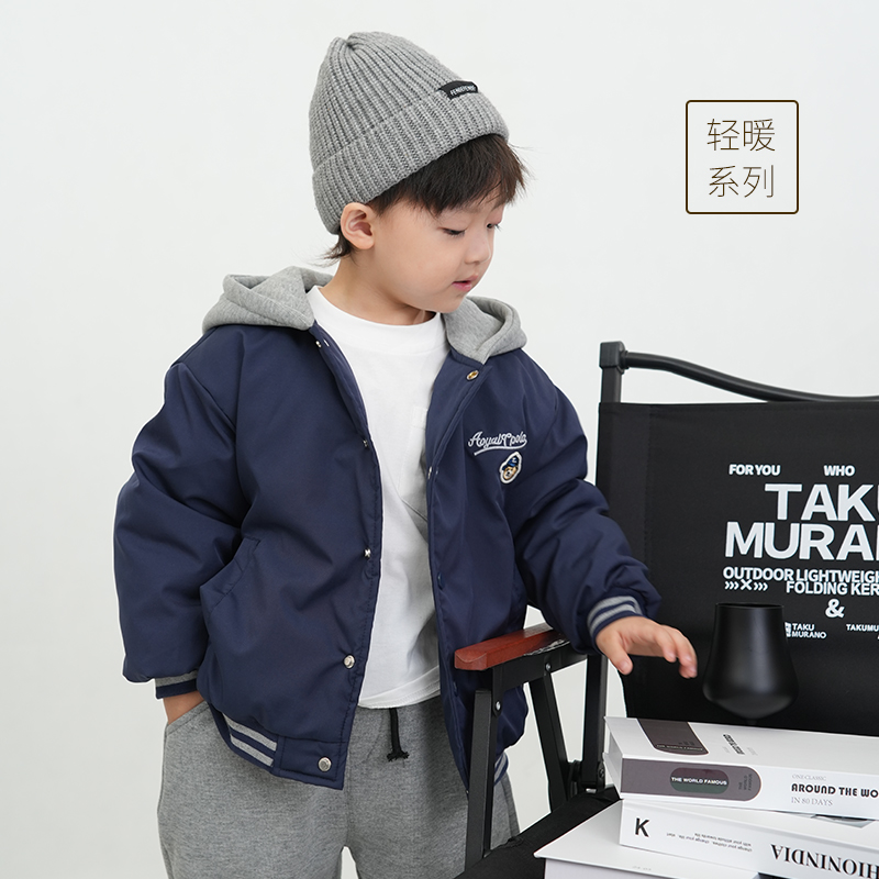 JMJQ深秋冬中小童韩版撞色连帽小熊棒球服运动休闲绗棉外套251090