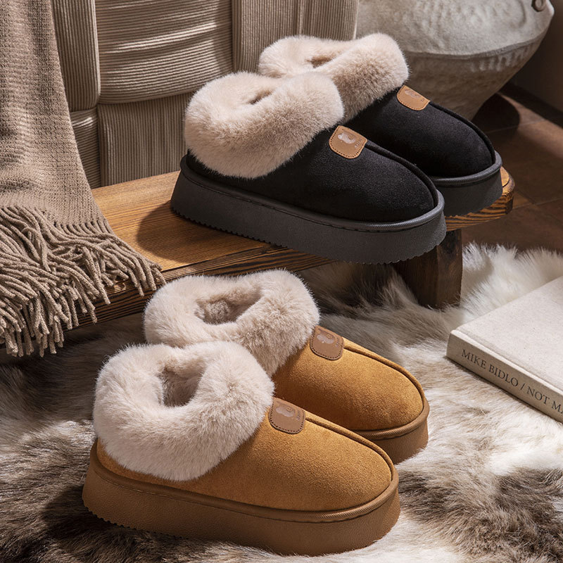 包跟棉拖鞋女冬季外穿加绒加厚雪地靴保暖鞋厚底保暖面包毛毛鞋
