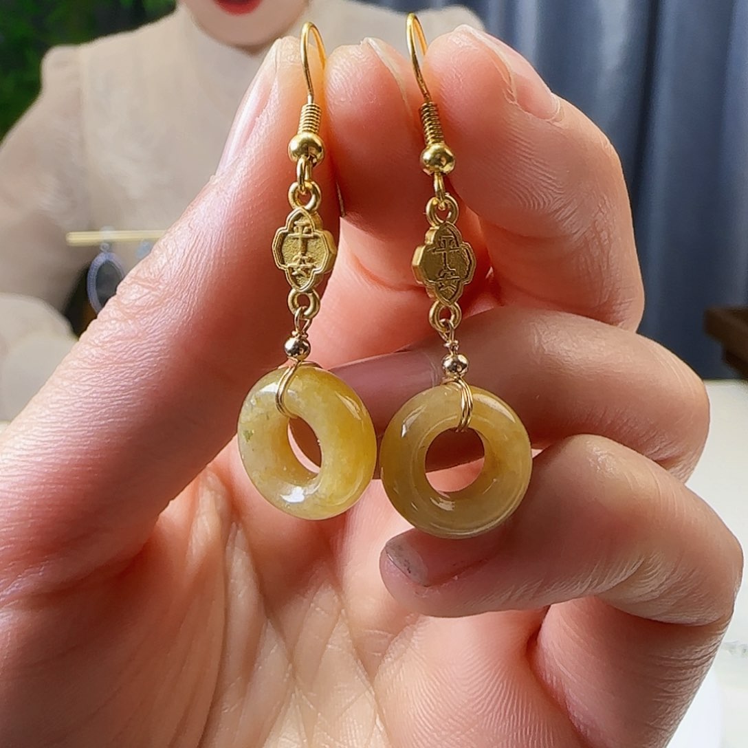 翡翠耳饰银S925镶嵌天然缅甸