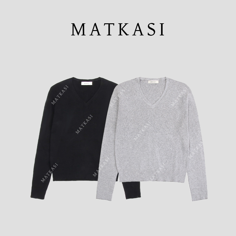 MATKASI 设计感时尚气质日常通勤休闲简约百搭小v领针织打底衫