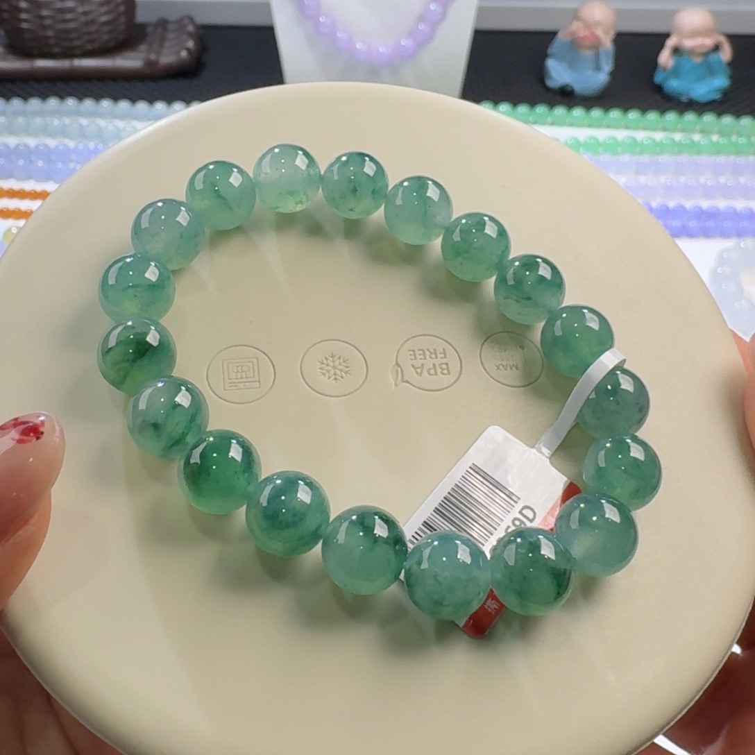 翡翠颈饰未镶嵌正冰飘绿花单圈10mm