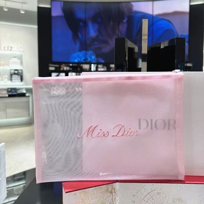 迪奥【K595】Dior迪奥粉色刺绣网纱化妆包大容量收纳包网纱专柜赠礼