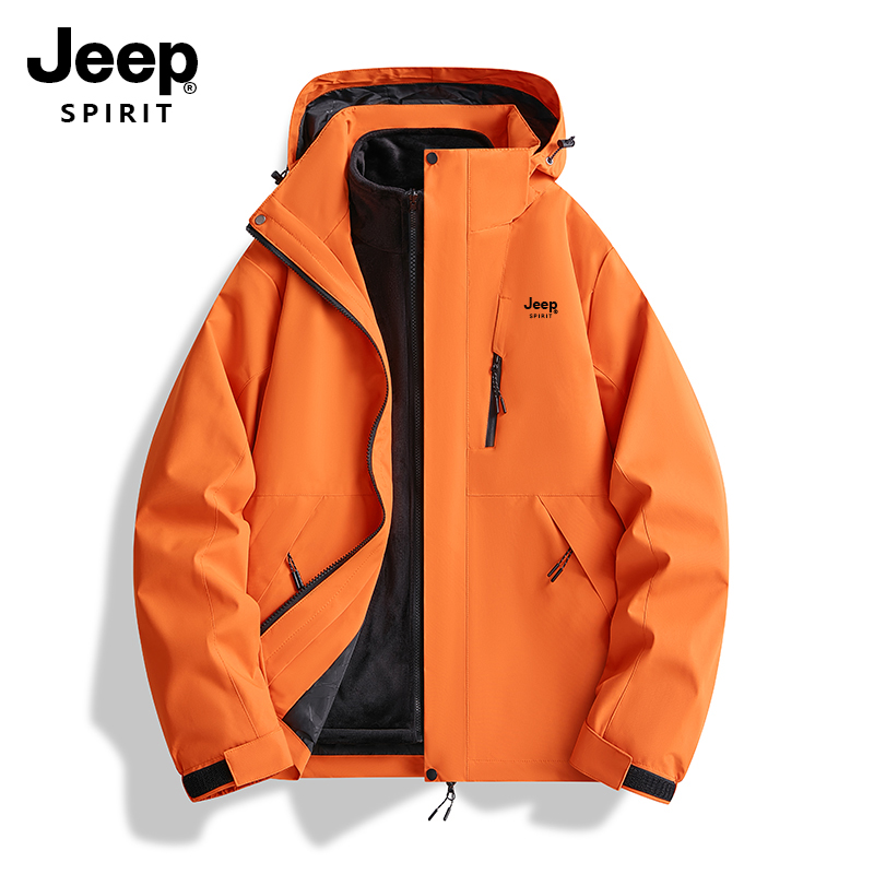 JEEP吉普户外登山三合一冲锋衣男女同款秋冬季保暖外套情侣夹克潮