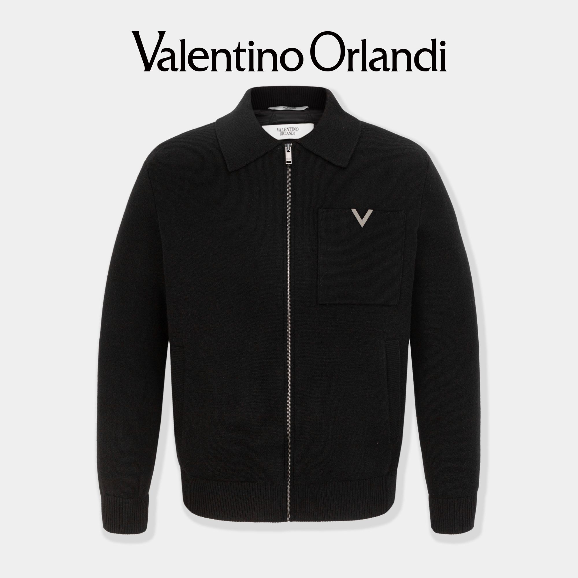 男士春秋长袖商务金属V标绵羊毛针织秋冬翻领开衫外套1VM355133