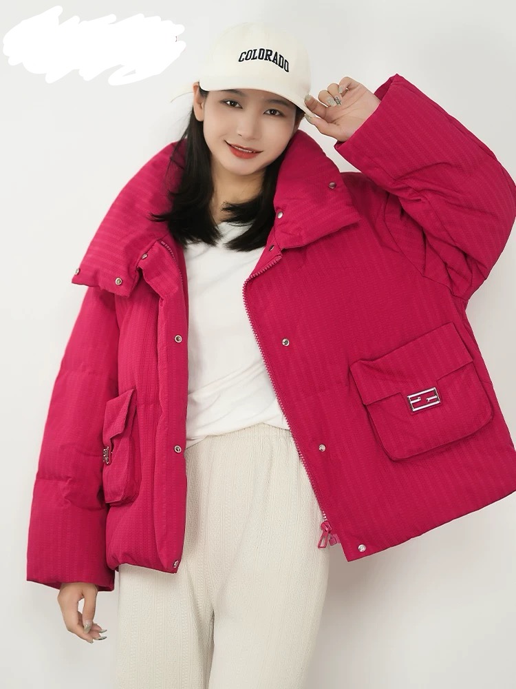 连帽保暖90白鸭绒羽绒服2025年冬季新款休闲防风高领外套女