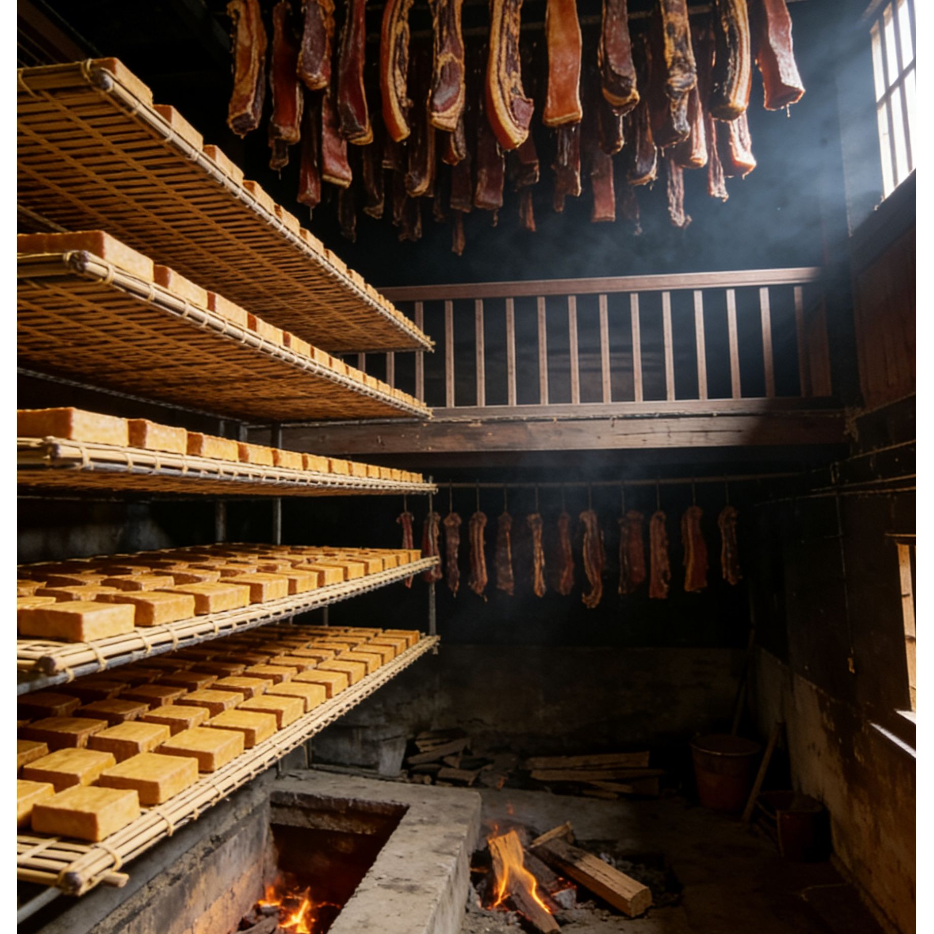 笨笨哥【手工豆腐干】农家传统柴火烟熏制作