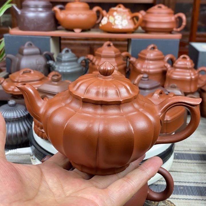 茶壶紫砂筋纹笑樱350cc原矿赵庄朱泥