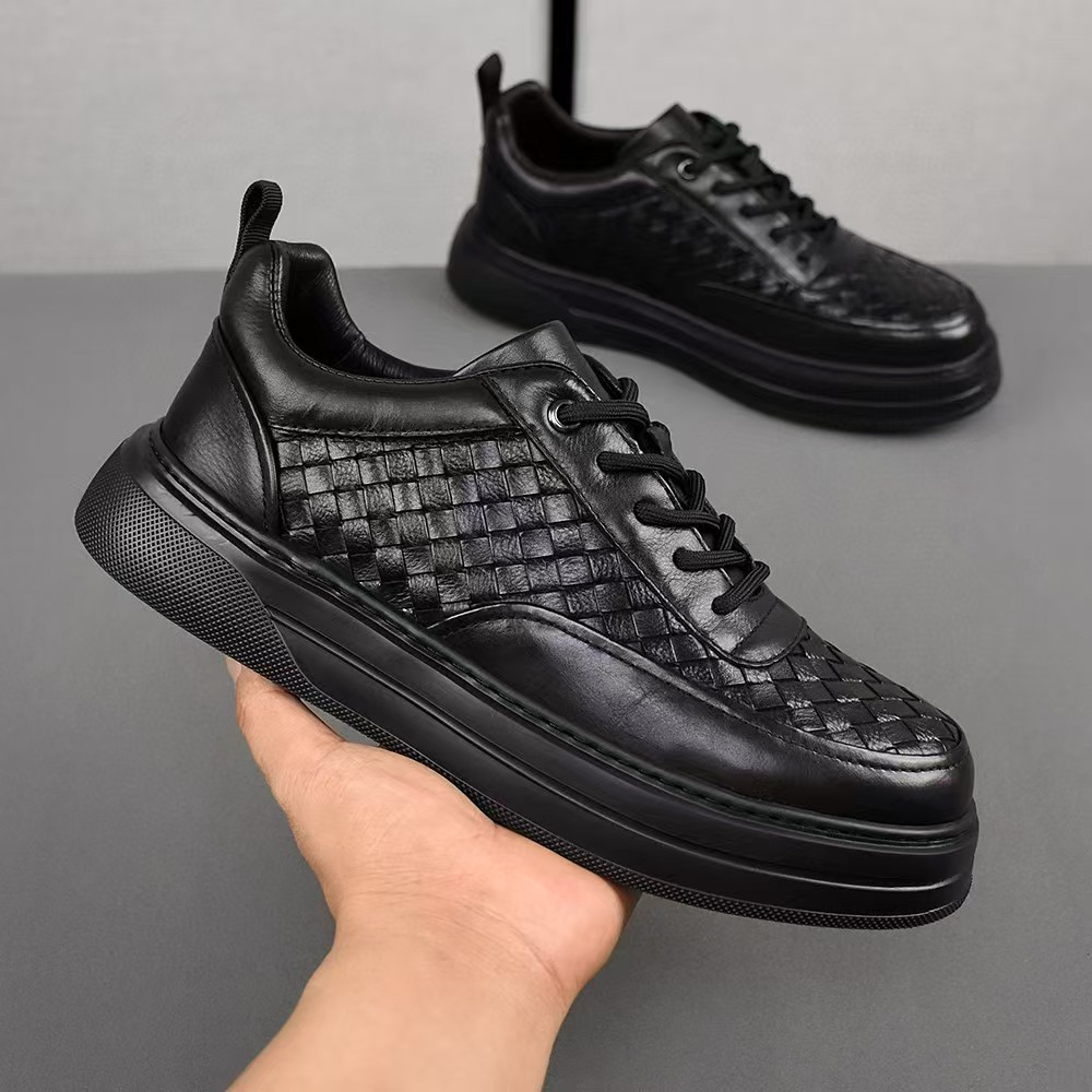 2024新款头层牛皮休闲男皮鞋黑色百搭时尚真皮休闲鞋软底潮牌男鞋