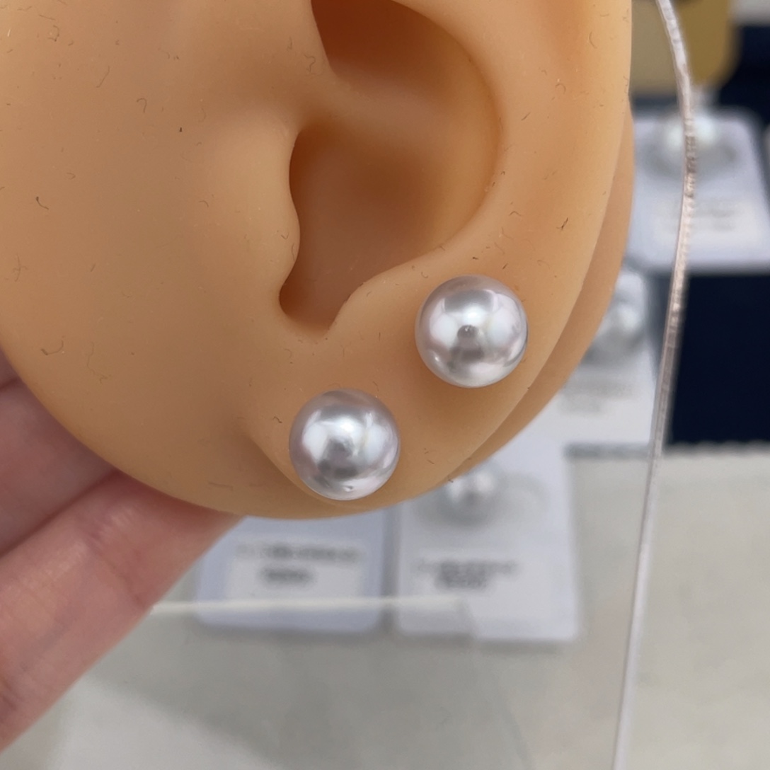 定制海水珍珠银S925镶嵌耳饰8-9澳白素钉定制不退不换