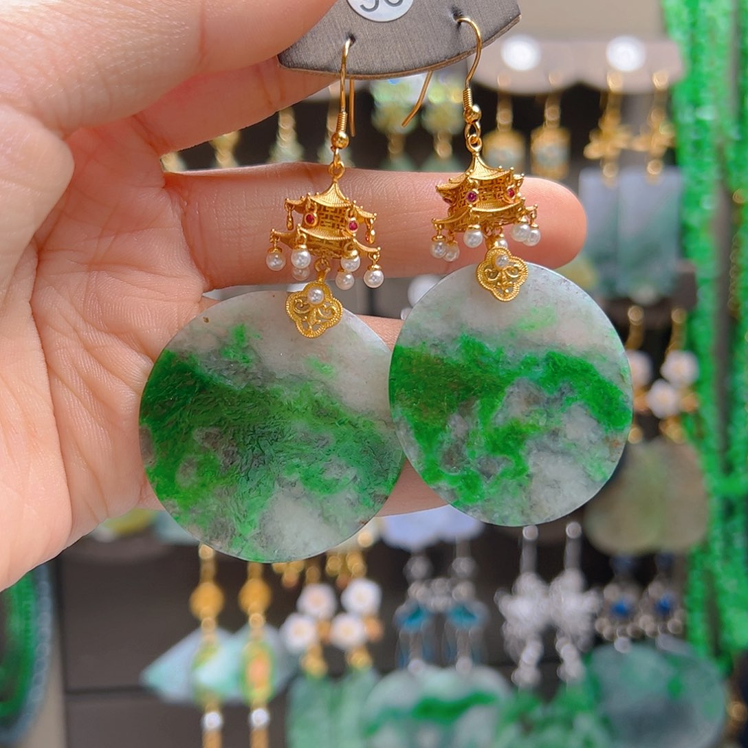 银S925镶嵌翡翠耳饰娟