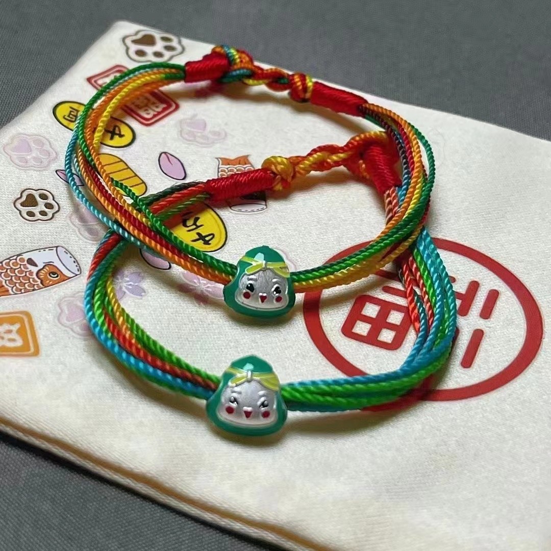 足银手链 足银999端午节福粽应考得中端午安康粽子编织手链手绳
