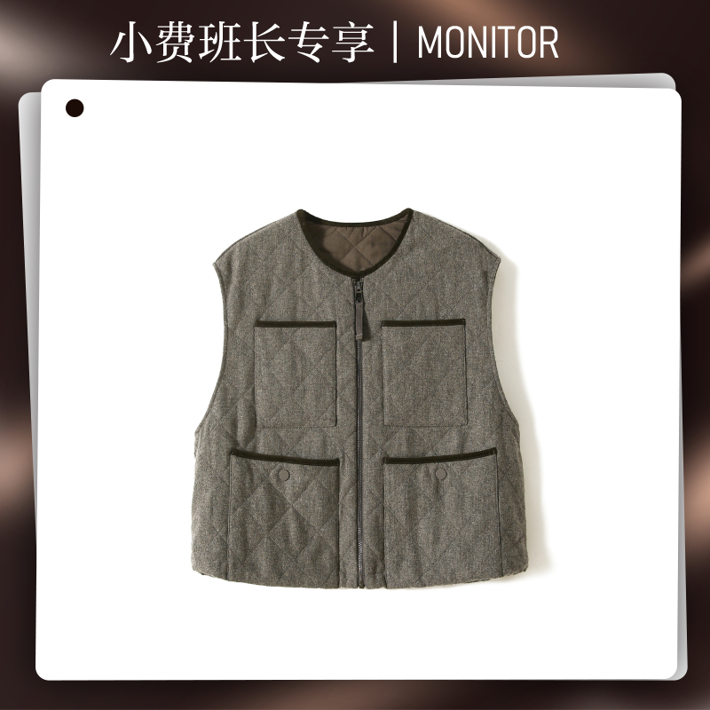 【小费专享】菱形格纹绵羊毛工装叠穿棉服马夹S82386MWFVG