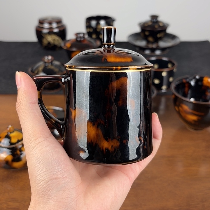 瓷玳瑁釉办公把杯