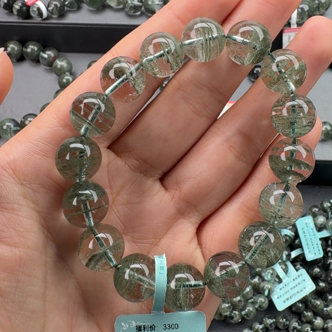 未镶嵌水晶手链天然绿幽灵千层12.5