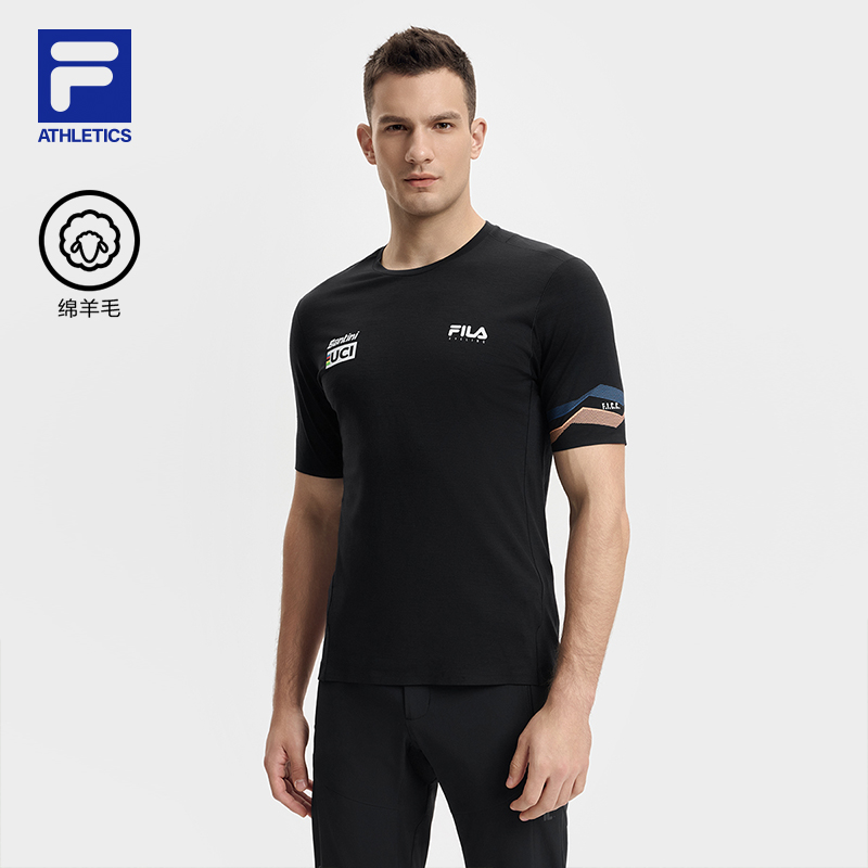 FILA斐乐运动短袖T恤男士春季新款绵羊毛休闲舒适上衣A11M518102F