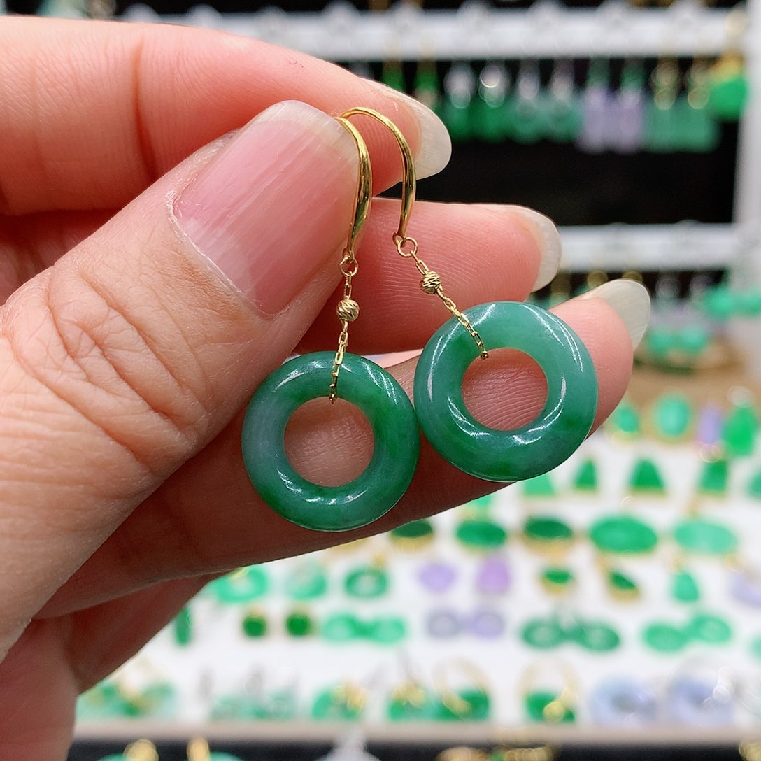 翡翠耳饰18K金镶嵌的