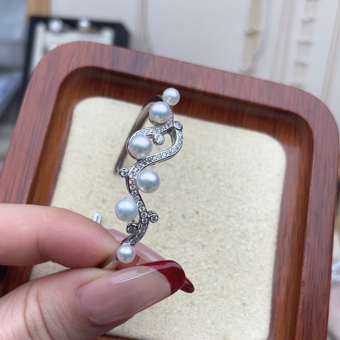 银S925镶嵌手镯淡水珍珠X34