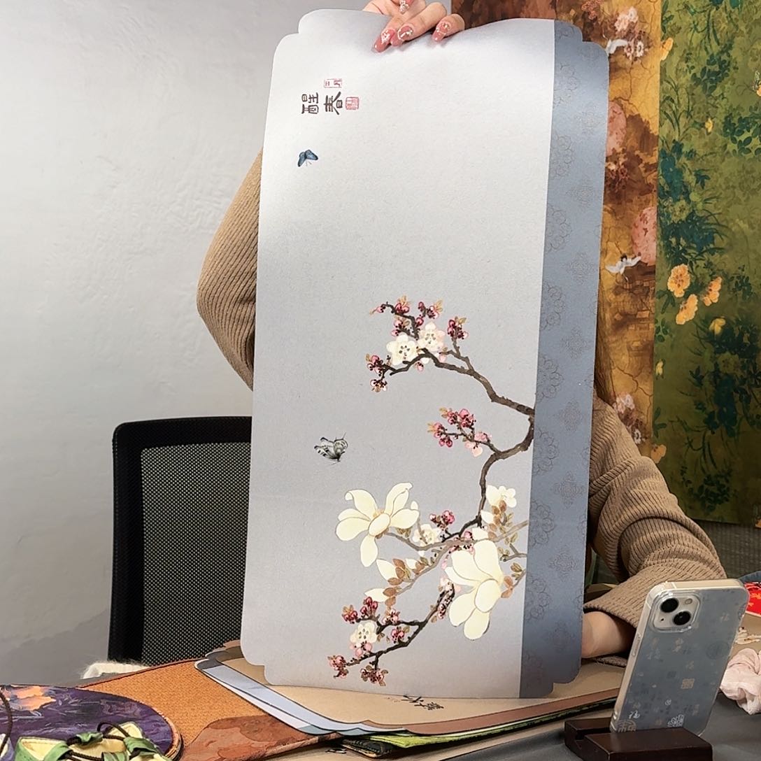 茶道配件绢本彩绘茶铺 醒春 二月