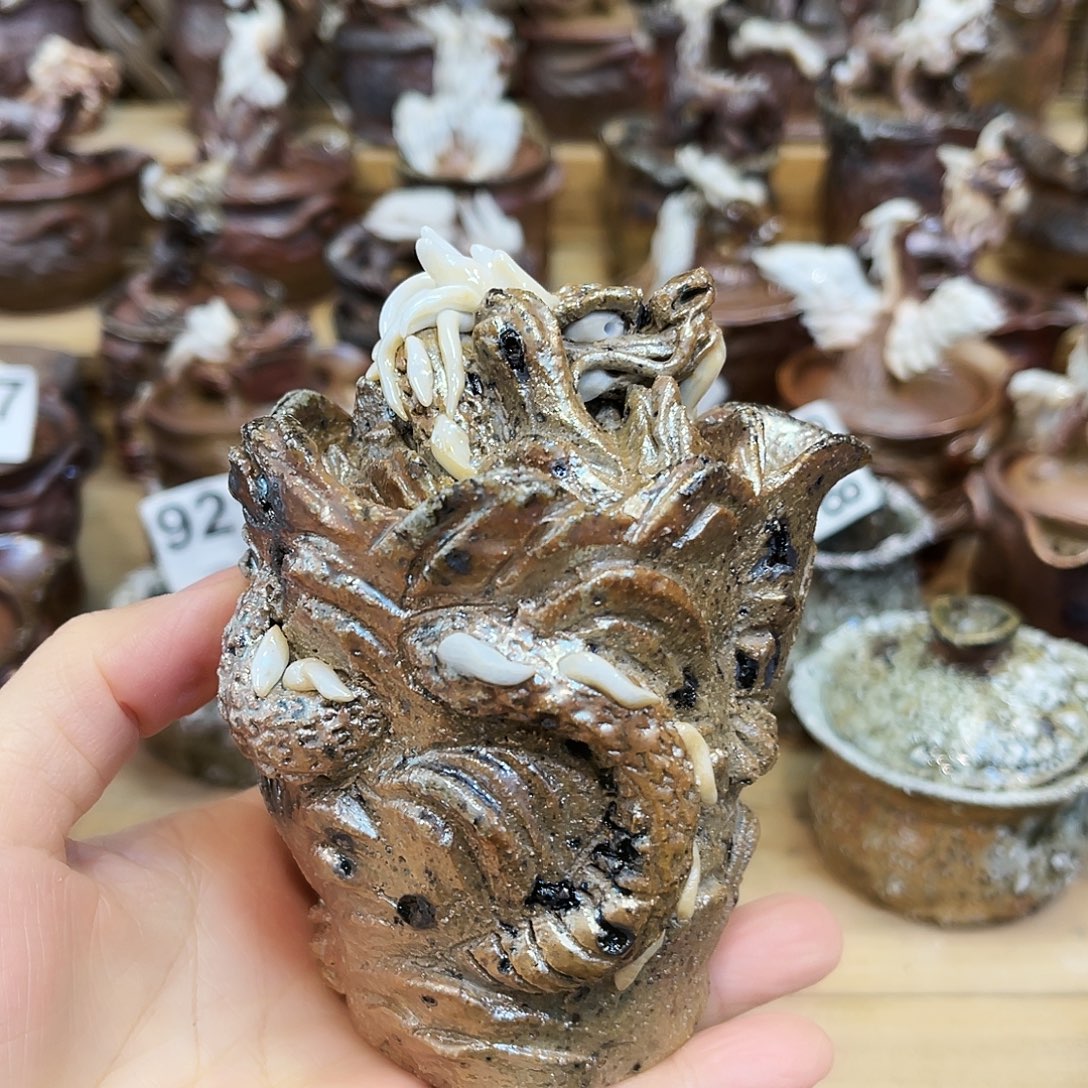 瓶柴烧粗陶手捏宝瓶摆件漏水微瑕