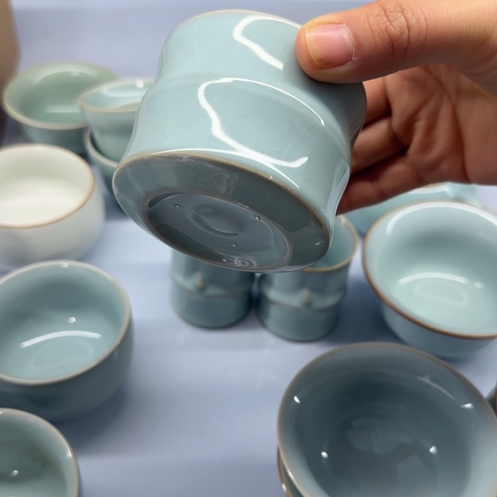 微瑕天青竹节杯2只