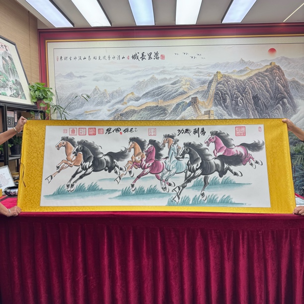 汪保国-《马到成功-八骏图》-精品国画-200X70cm