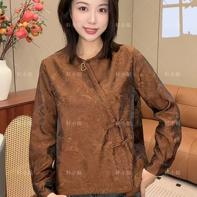 【轩小姐】加绒加厚高档百搭显瘦长袖衬衣新中式国风女装上衣126-01