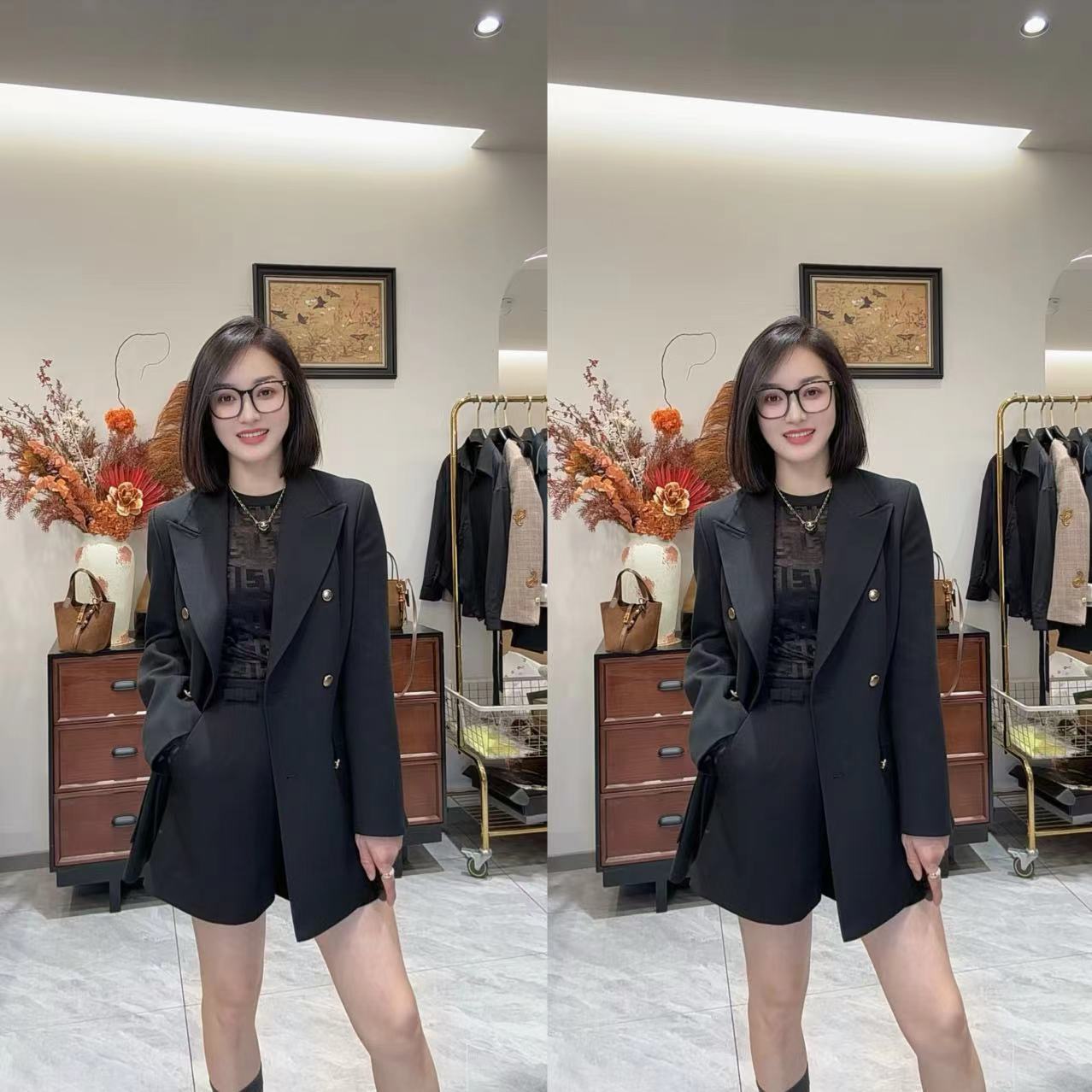 【少琴家】气质显瘦黑色双排扣西装外套女春秋通勤职业西服上衣