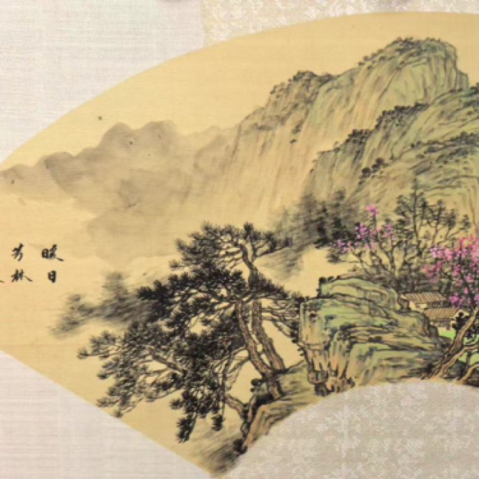 胡思然暖日芳林山水作品国画手绘